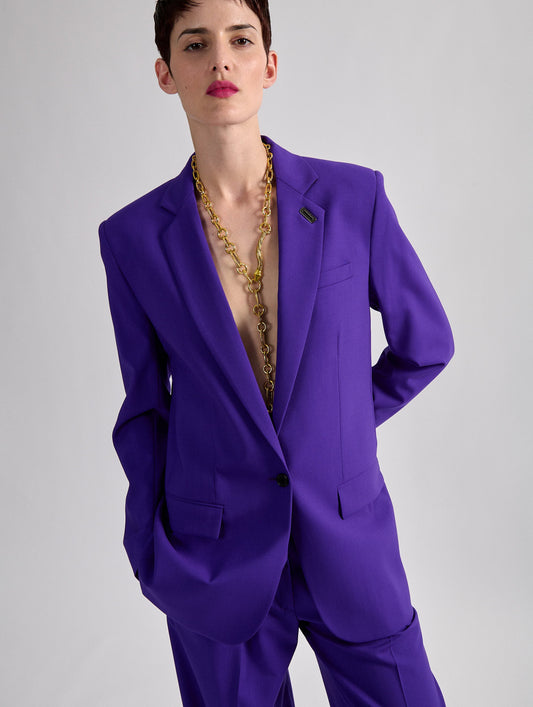 Straight jacket in purple woollen fabric