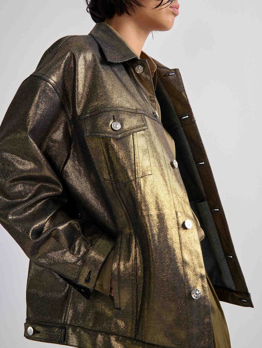 Gold metallic denim oversized jacket