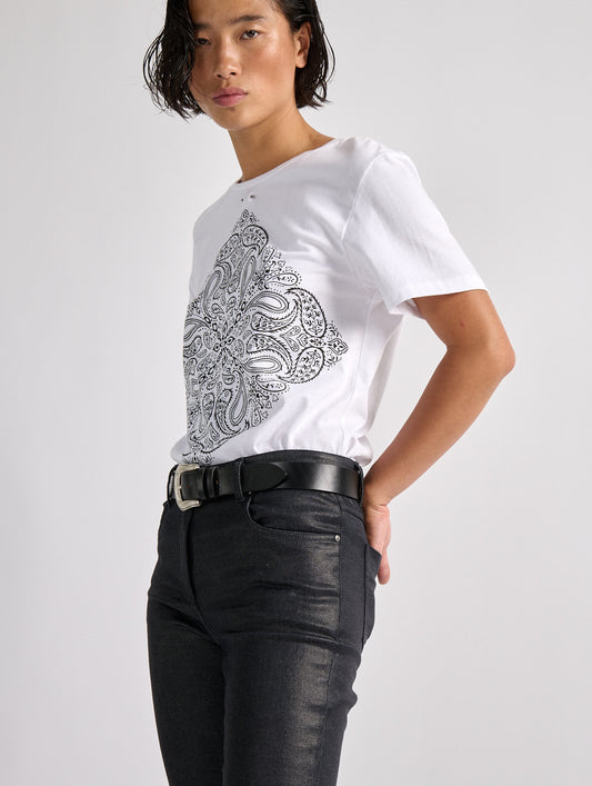 Screen-printed bandana tee-shirt in white cotton jersey