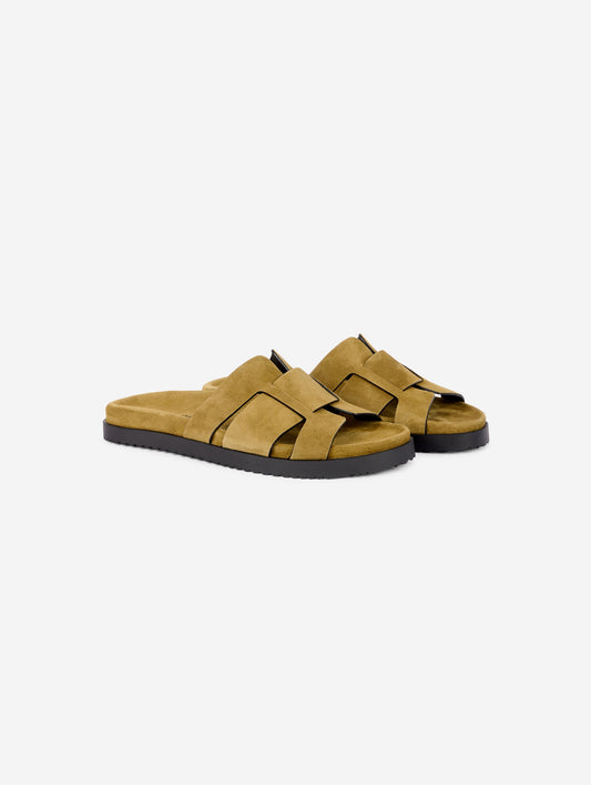 Anatomic mules in linden green suede
