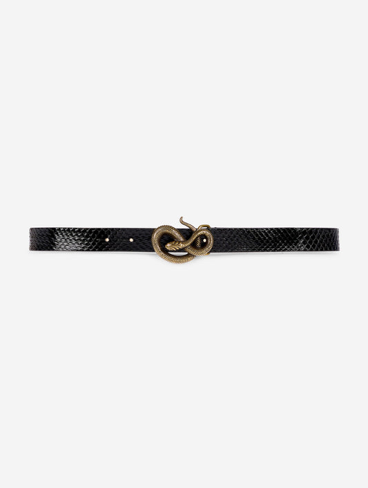 Thin belt in black elaphe