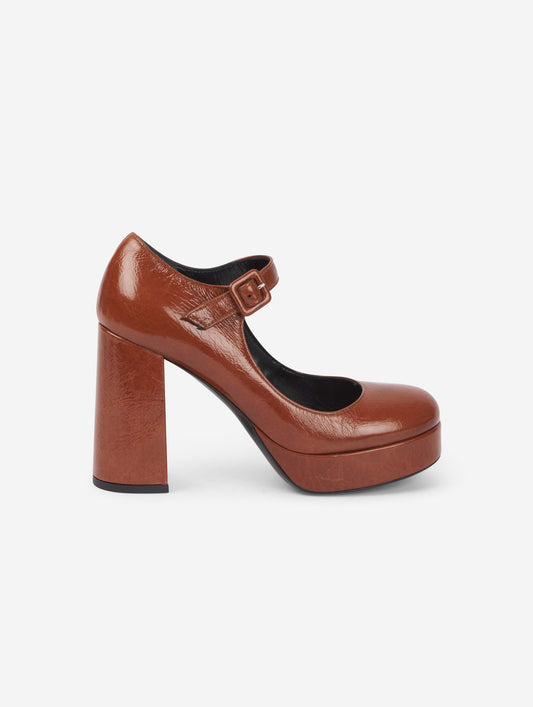 cognac patent leather platform mary janes