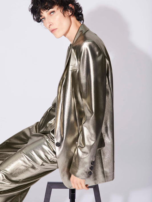 Veste de costume coupe boyfriend en lamé gold