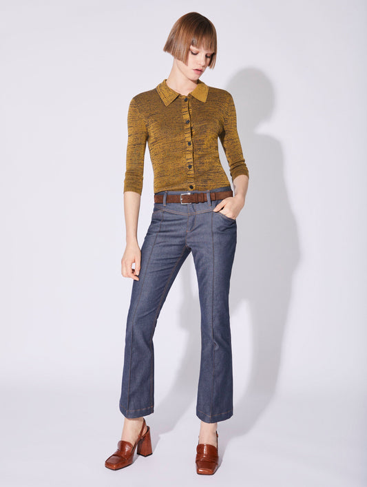 Blue washed denim 7/8 trumpet trousers