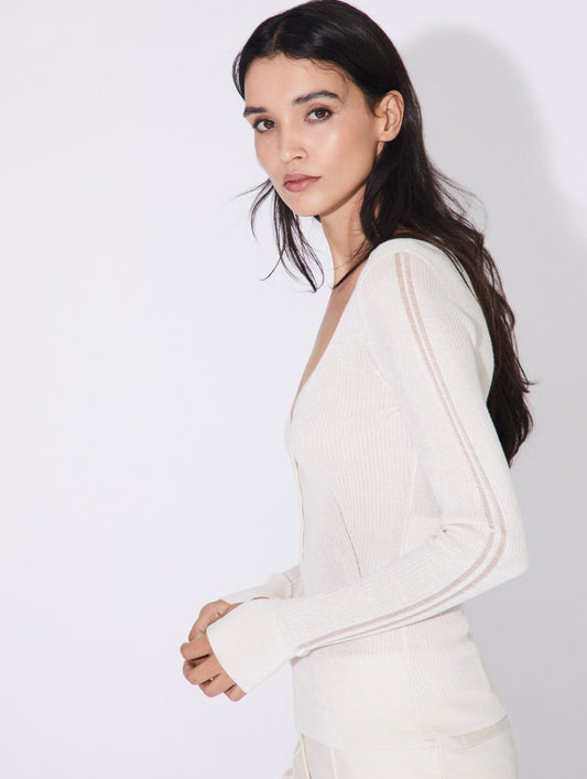 Cream pearly knit low neck sweater 