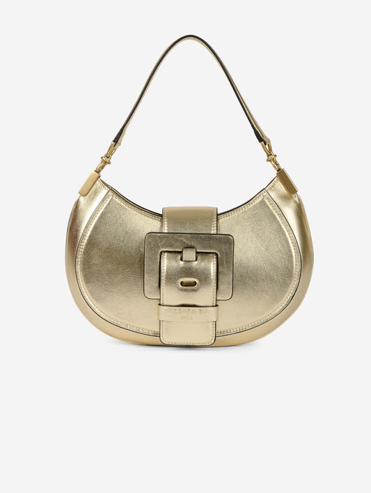 Gold leather Kiss Me clutch bag