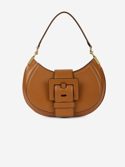 Caramel leather Kiss Me clutch bag