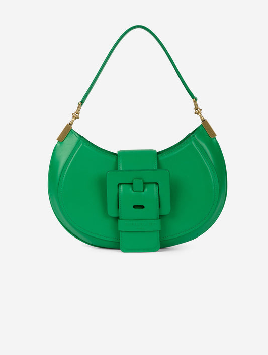 Green leather Kiss Me clutch bag