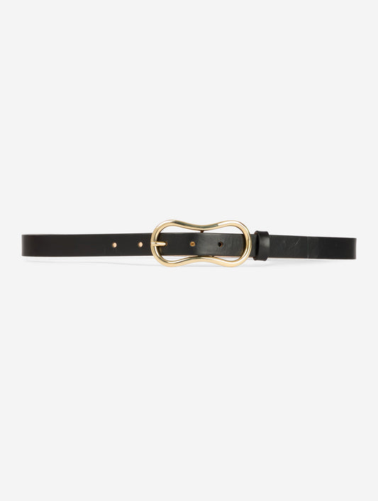 Thin black leather belt