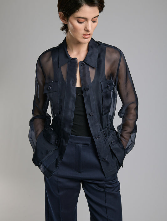Veste saharienne en organza de soie marine
