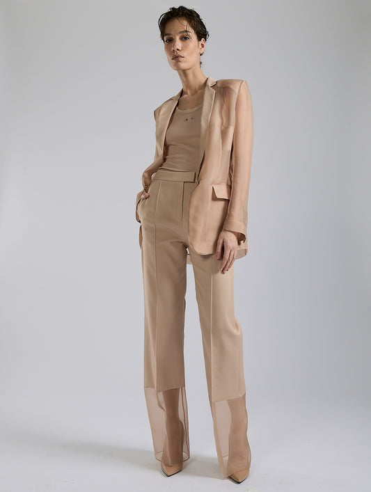 Pantalon en radzimir coton soie et organza nude