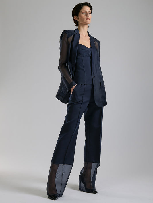 Pantalon en radzimir coton soie et organza marine