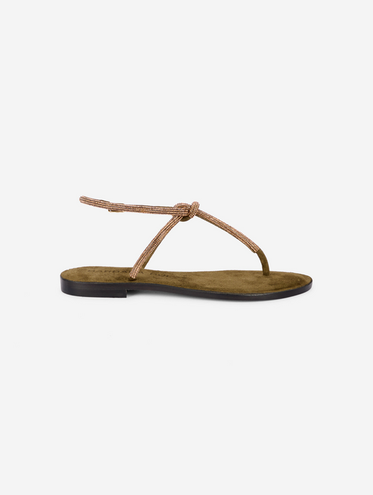 Rhinestone olive green suede sandals